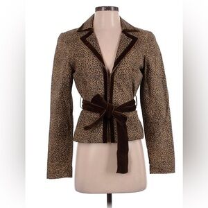 Vakko Brown Leopard Print Blazer with Belt